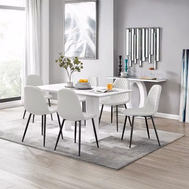 FurnitureboxUK Imperia White Dining Table and 6 Corona Black Faux Leather Chairs Set