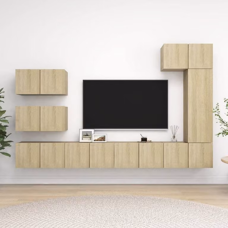Berkfield Home Modern 8 Piece TV Cabinet Set in Sonoma Oak and Beige Engineered Wood