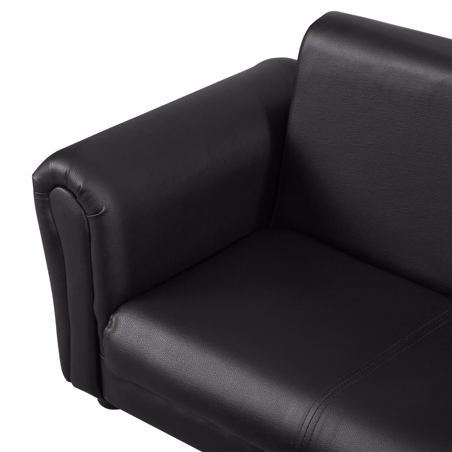 HOMCOM 2 Seater Toddler Sofa with Matching Ottoman, Black Synthetic Leather Upholstered Kids Double Armchair with Solid Wood Frame – 7