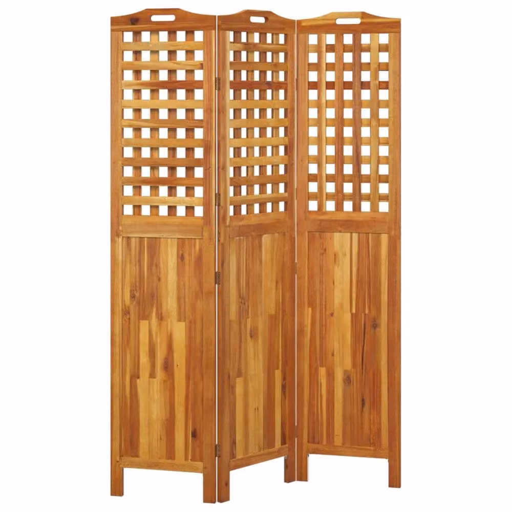 Berkfield Home 3-Panel Acacia Wood Room Divider in Brown, W/D/H: 121.5 x 2 x 180 cm – 3