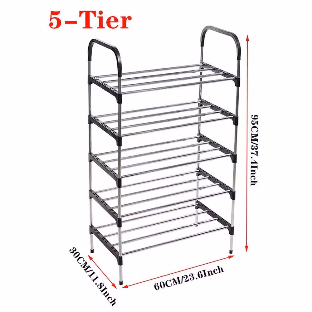 KORVIXA Compact Space Saving Metal Shoe Rack Organiser Shelf in Black, Width: 80 cm – 2