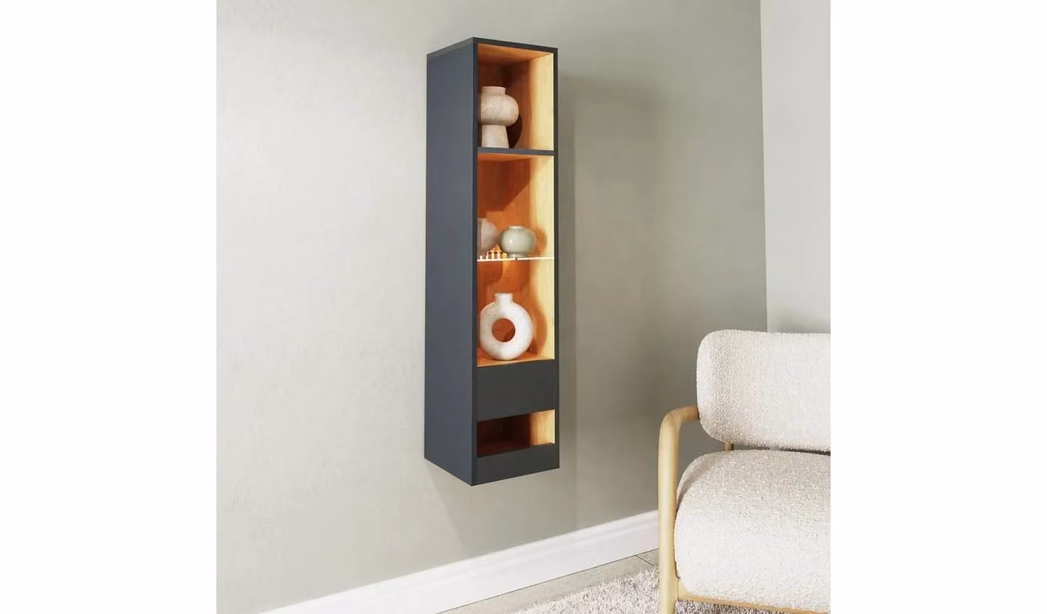 Cheap Furniture Warehouse Leon Narrow Bookcase in Anthracite, W/D/H: 120 x 28 x 28 cm