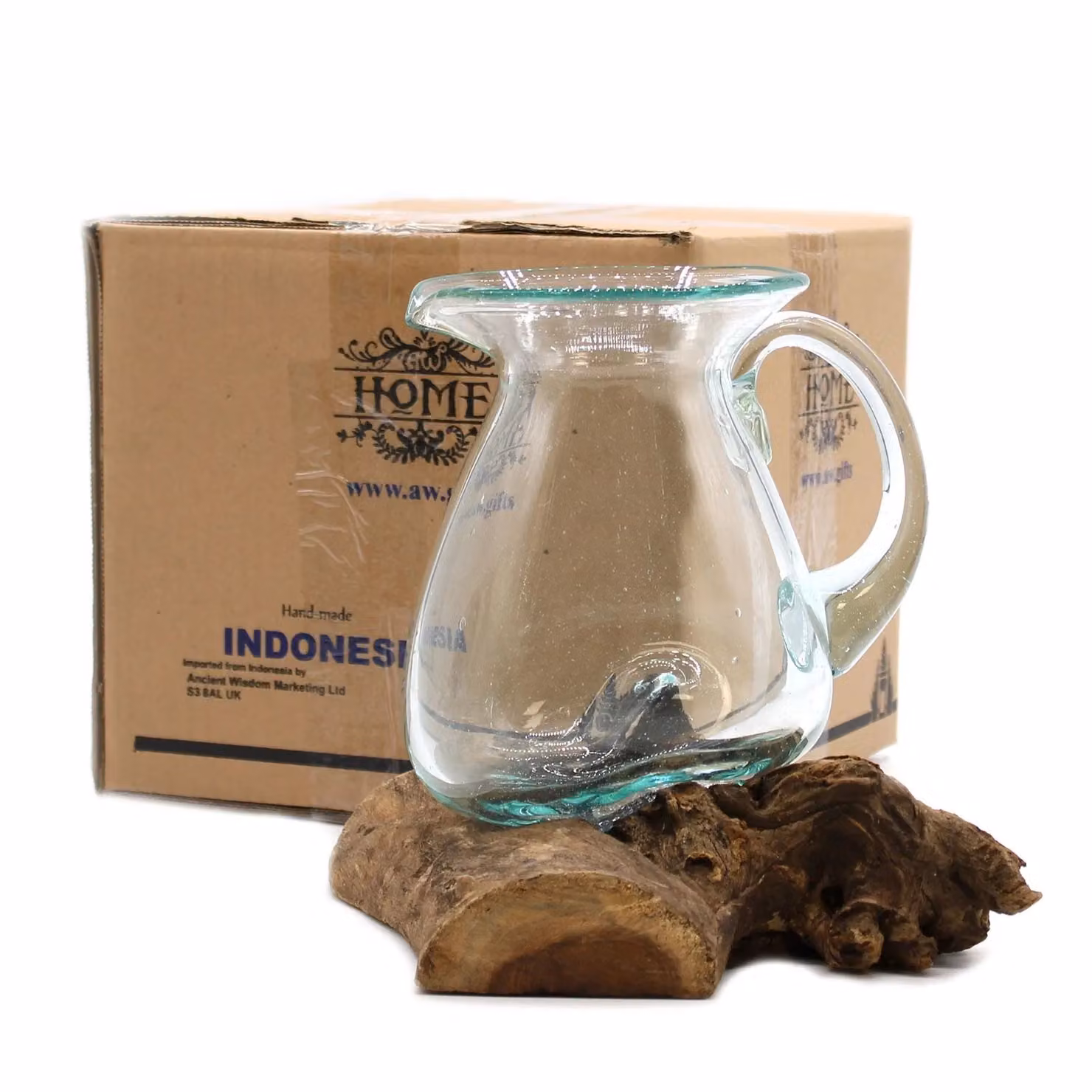 KDMD Molten Glass on Wood Water Jug in Brown and Transparent – 3