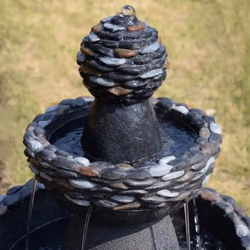 Teamson Home 3-Tier Pedestal Outdoor Water Feature Cascade Fountain in Grey Stone Finish – 3
