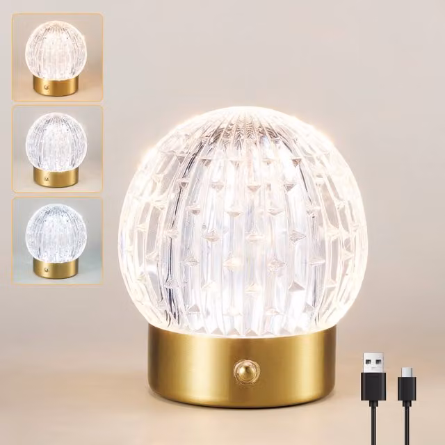 Harper Living Rechargeable Globe Table Lamp in Gold and Transparent Glass