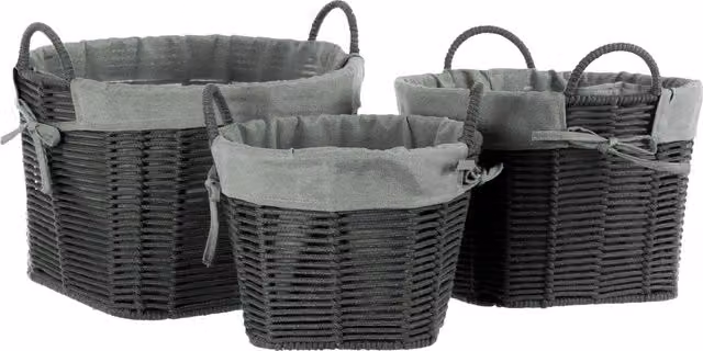 Orsina Set of Three Grey Round Cotton Rope Storage Baskets with Wire Frame and Removable Liners