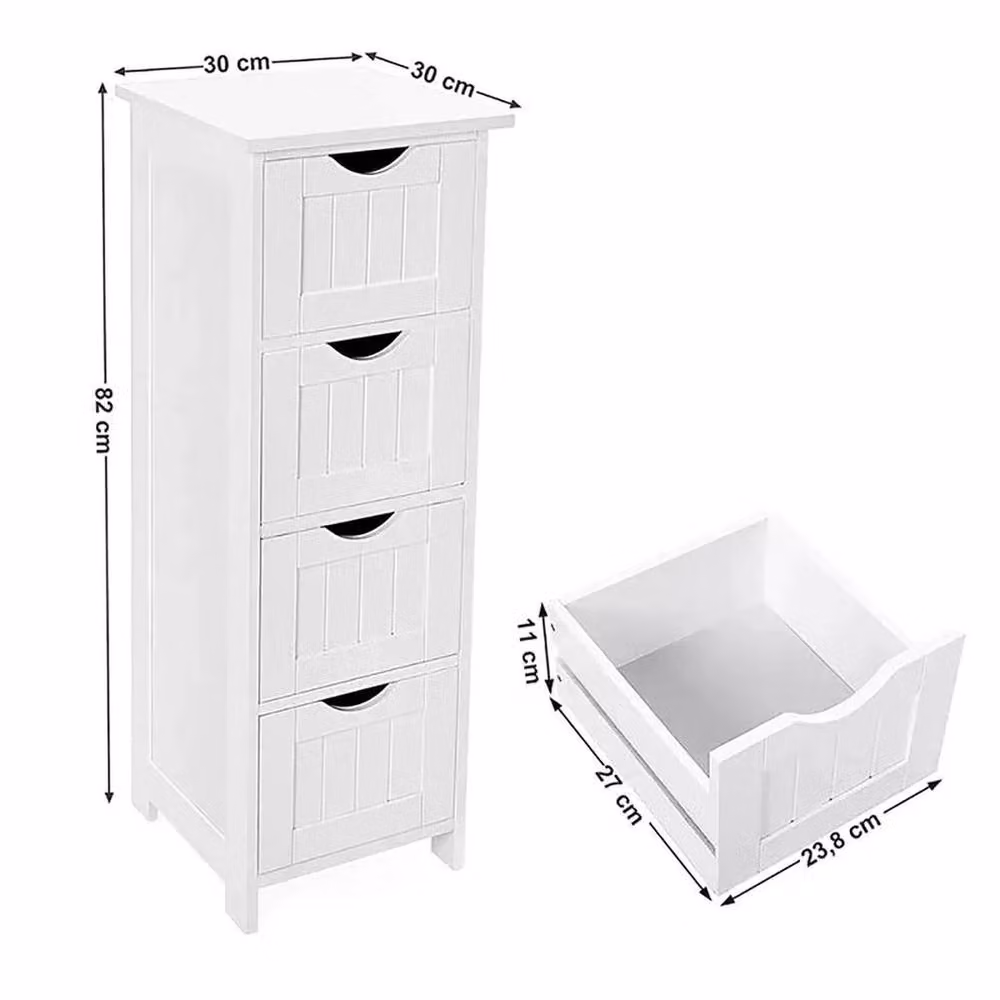Kelvenix White 4-Drawer Free Standing Bathroom Storage Cabinet W/D/H: 30.0 x 30.0 x 83.0 cm – 2