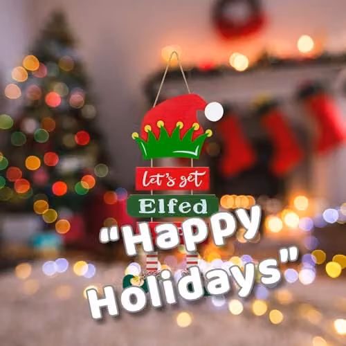 VFM e-Store Elfed Up Christmas Hanging Sign, Multicolour, W: 45 cm, H: 21 cm – 4