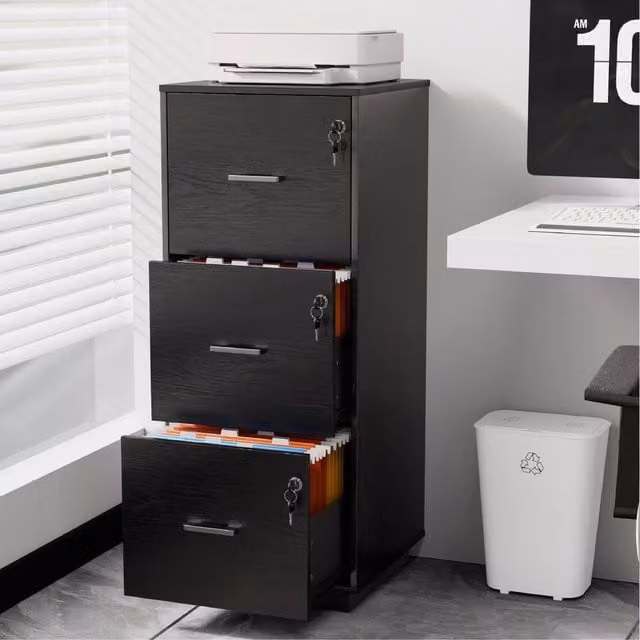 EONLION Black Lockable 3-Drawer Metal File Cabinet for Home Office – 1