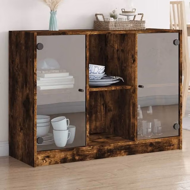 Berkfield Home Modern Smoked Oak Sideboard in Brown, W/D/H: 102 x 37 x 75.5 cm – 1