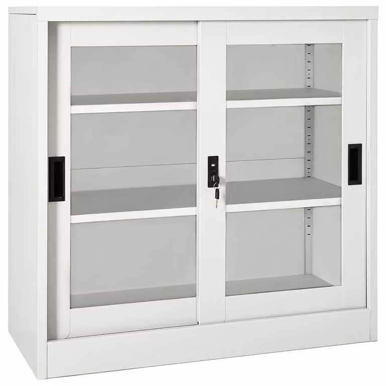 Berkfield Home Modern Sliding Door Cabinet in Matt Grey with Glass Doors and Internal Shelves, W/D/H: 90 x 40 x 90 cm