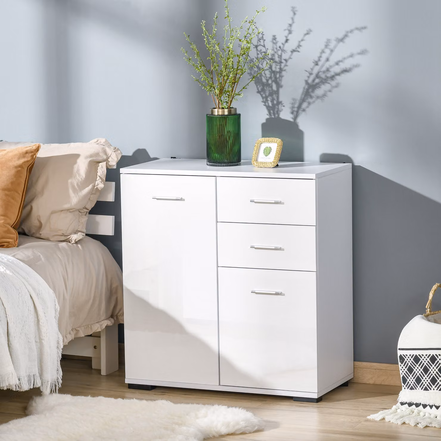 HOMCOM Modern High Gloss Sideboard in White, W/D/H: 71 x 35 x 76 cm – 2