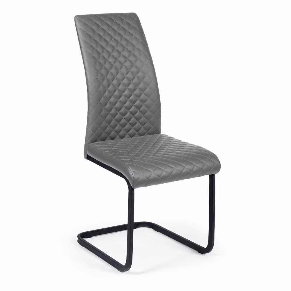 Cheshire Windsor Set of 4 Grey Synthetic Leather Upholstered Cantilever Dining Chairs with Black Metal Base – 2