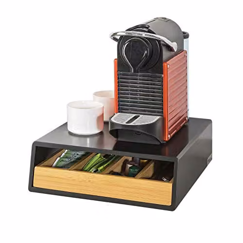 SoBuy Coffee Pod Holder with 4 Compartments, Black Bamboo and MDF Drawer Organiser, W/D/H: 31 x 30 x 10 cm – 1