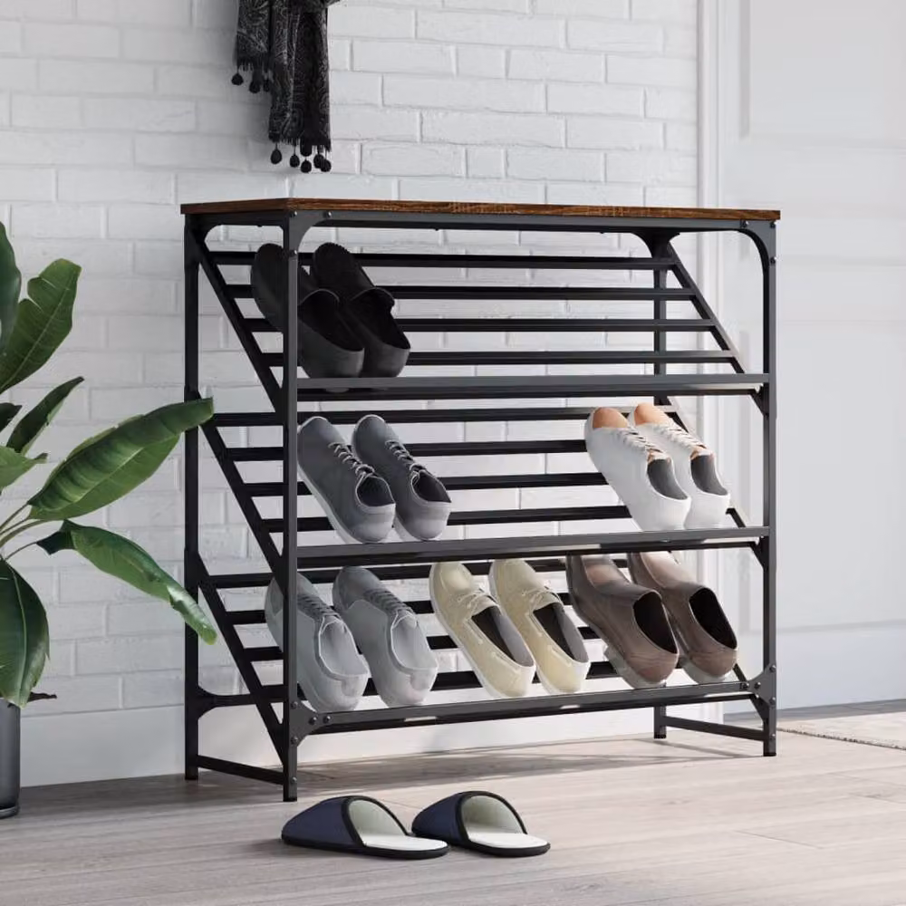Berkfield Home Industrial Shoe Rack in Brown Oak, W/D/H: 90 x 30 x 85 cm – 2