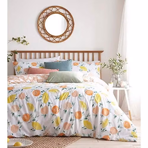 Furn Pommie Reversible Floral Cotton Duvet Cover Set, Multicolour, W: 180 cm, H: 200 cm