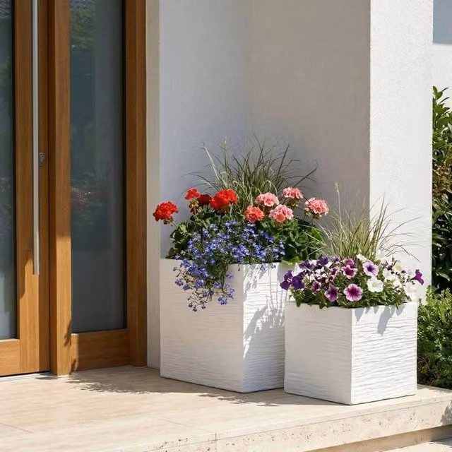 Wyld and Coco White Fibre Clay Square Planter Tub W: 30 cm, D: 30 cm, H: 28 cm
