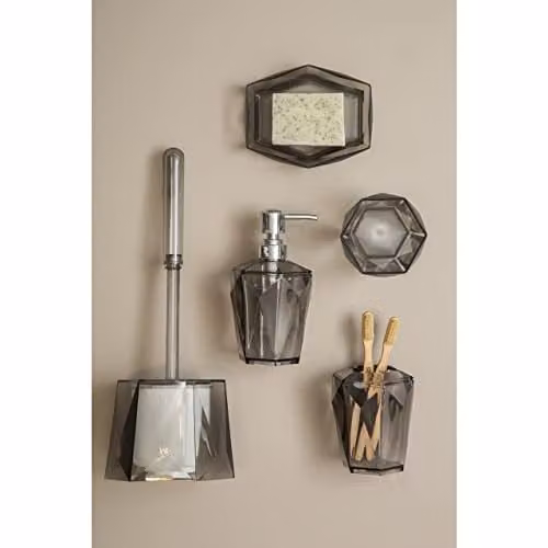 Orsina Grey and White Freestanding Acrylic Toilet Brush and Toilet Roll Holder Set, W/D/H: 13 x 37 x 15 cm – 1