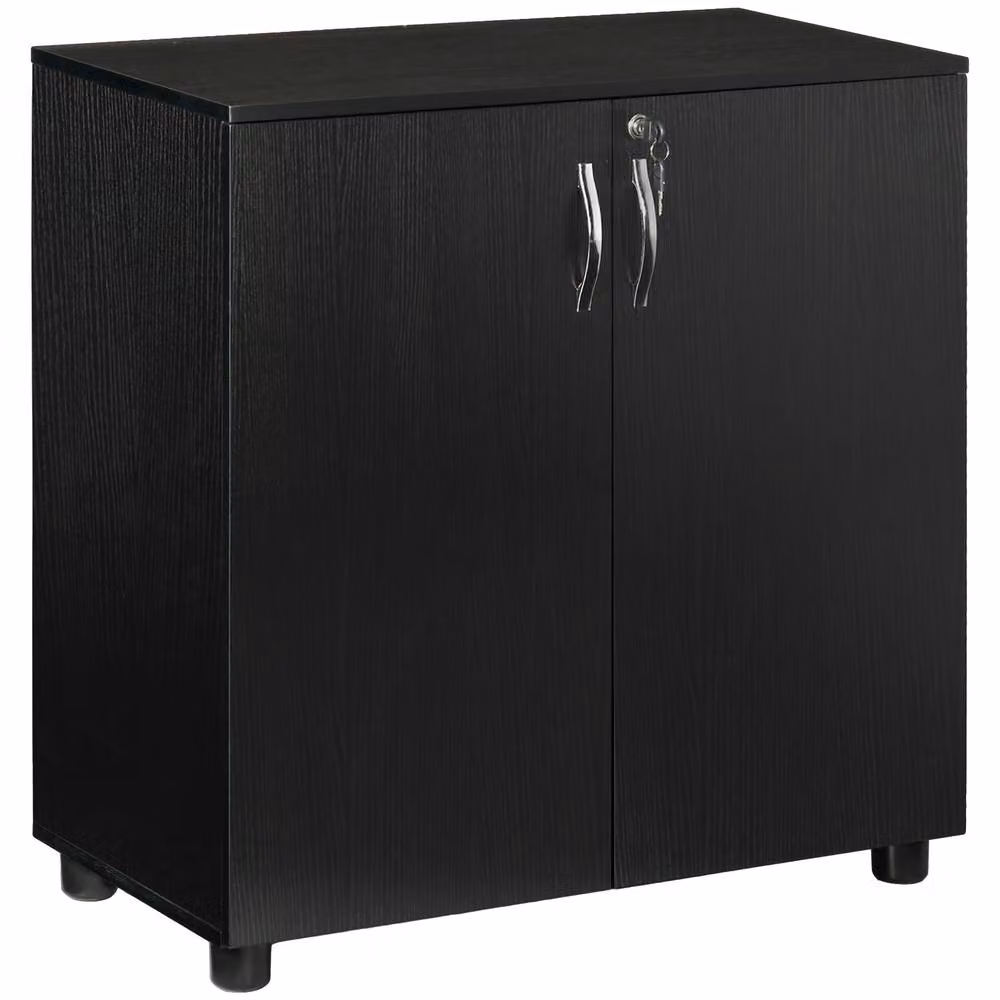 STILVORA Modern Black Matt Storage Cabinet with Lockable Hinged Doors and Internal Shelves – 4