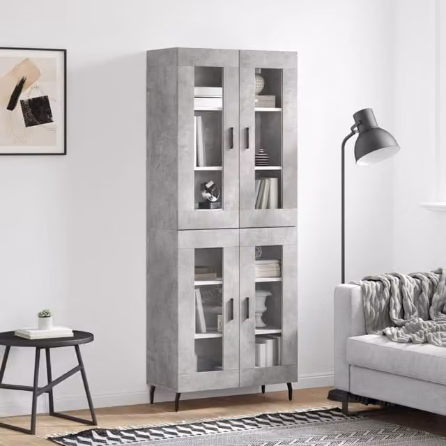 Berkfield Home Highboard in Concrete Grey with Glass Doors, W: 69.5 cm, D: 34 cm, H: 180 cm