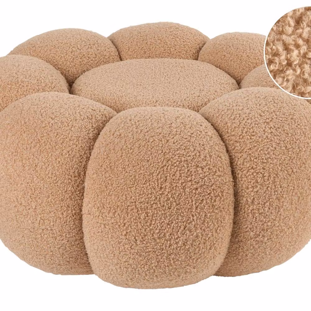 Wyld and Coco Bouclé Cylindrical Pouffe, Brown, Diameter: 60 cm, Height: 27 cm – 2