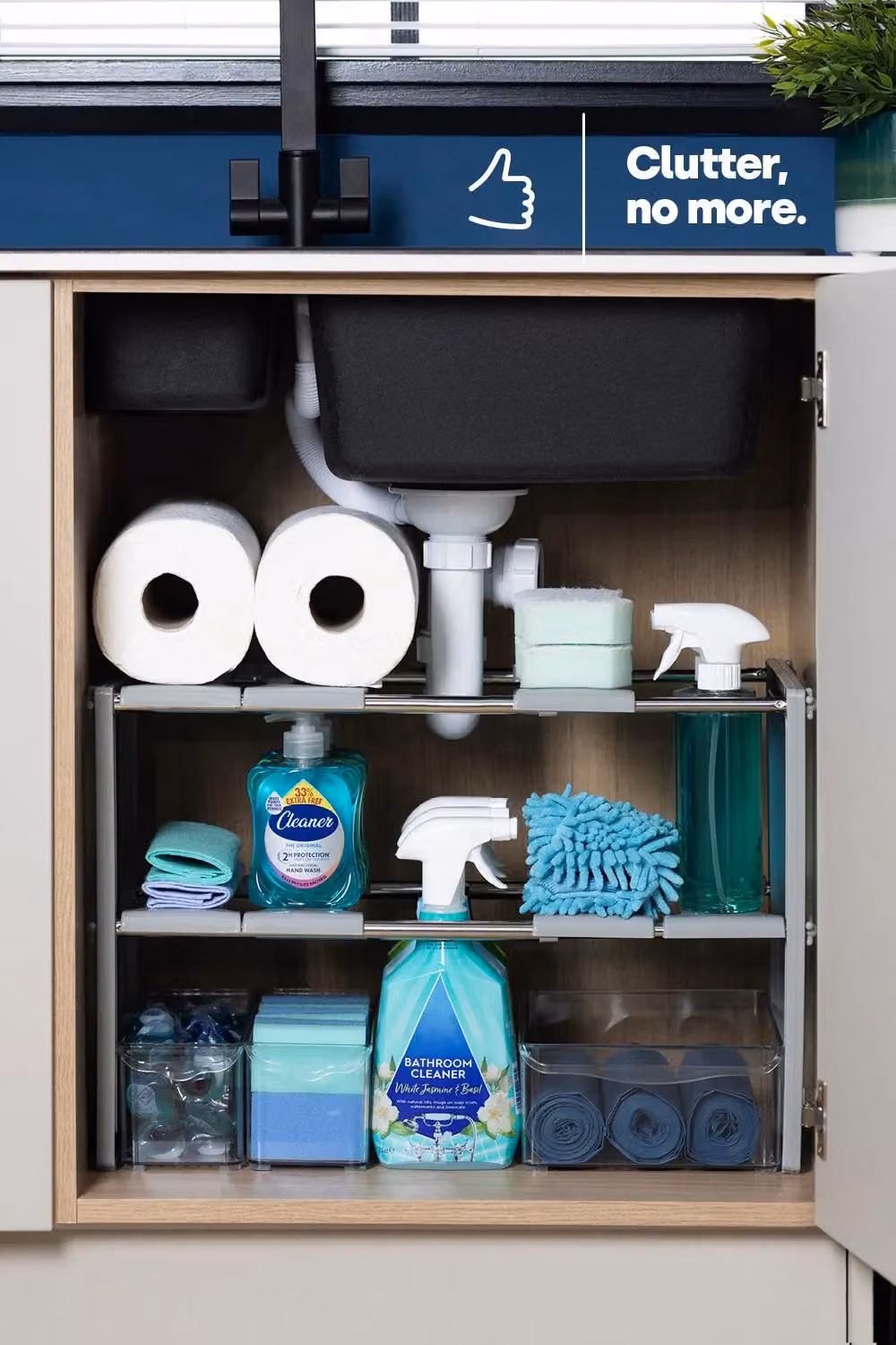 LIVIVO Adjustable Under Sink Storage Shelf Organiser for Kitchen and Bathroom, Grey – 2
