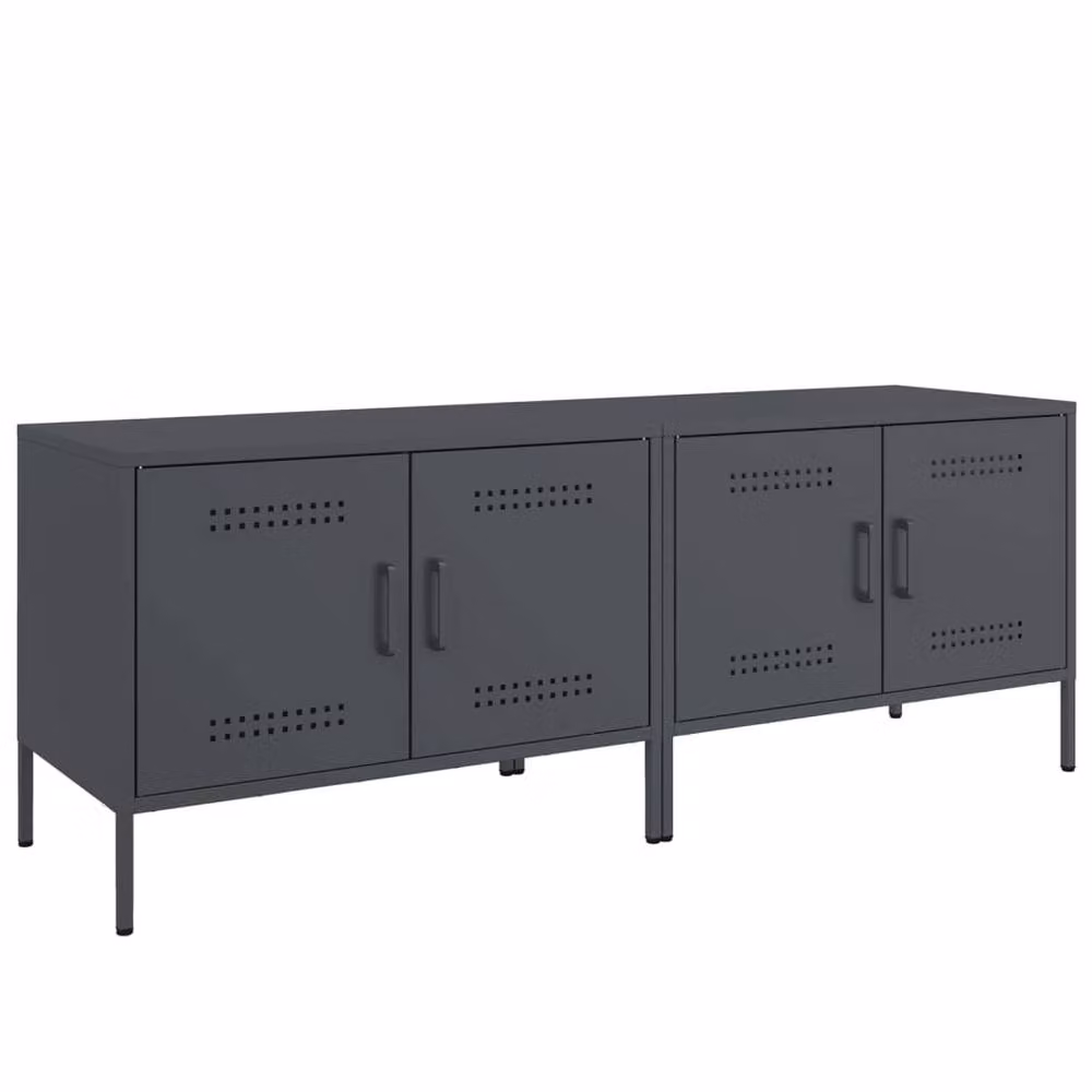 Berkfield Home Set of 2 Anthracite Steel TV Cabinets, W/D/H: 68 x 39 x 50.5 cm – 3