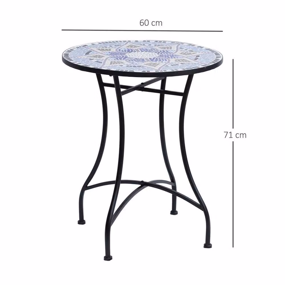 EONLION Blue Mosaic Round Patio Side Table with Geometric Design, Diameter: 100 cm – 2