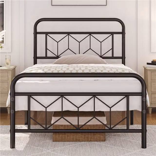 Yaheetech Antique Black Metal Bed Frame with Geometric Design, W/D/H: 90 x 200 cm