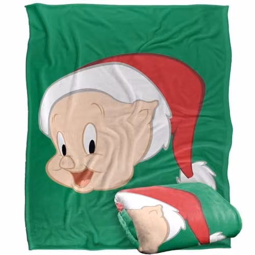 LOGOVISION Looney Tunes Porky Pig Santa Hat Super Soft Fleece Throw Blanket, Multicolour, W: 152 cm, D: 127 cm