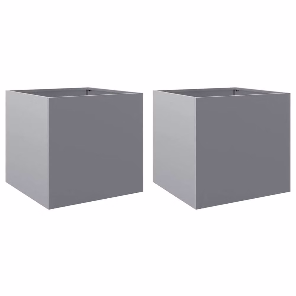 Berkfield Home Galvanised Steel Planter Tubs, 2 Pack, Silver/Grey, W: 42 cm, D: 40 cm, H: 39 cm – 2