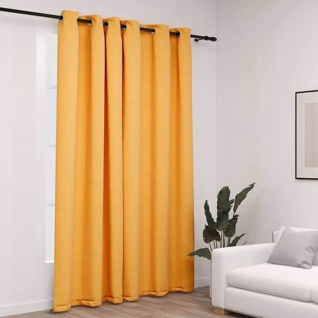 Berkfield Home Linen-Look Blackout Eyelet Curtains, Yellow, W: 290 cm, H: 245 cm