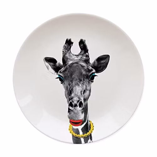 Wild Dining Giraffe Ceramic Dinner Plate in Mustard, Yellow, Black and White – 1