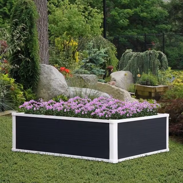 Outsunny Grey and White Plastic Raised Bed Planter for Vegetables and Flowers, 100 cm