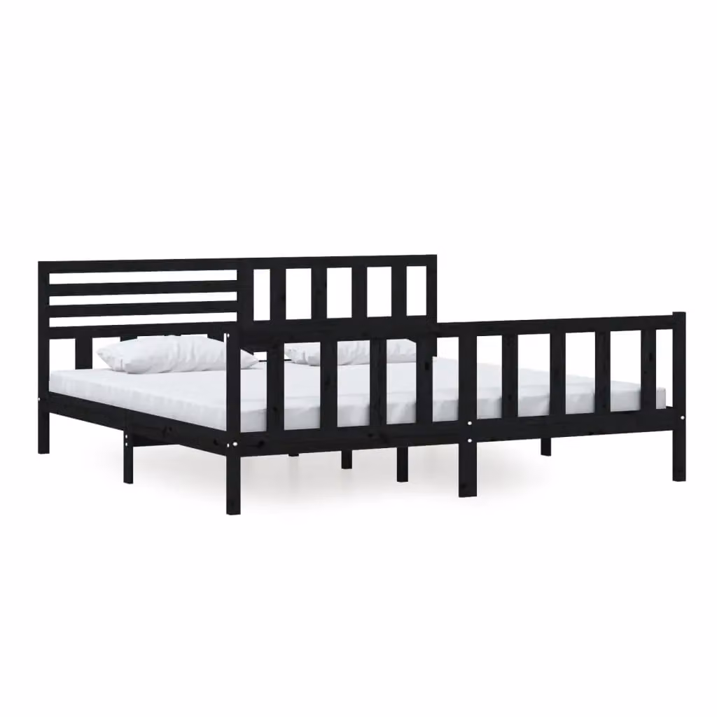 Berkfield Home Black Solid Pine Wood Bed Frame W/D/H: 200 x 200 cm – 2