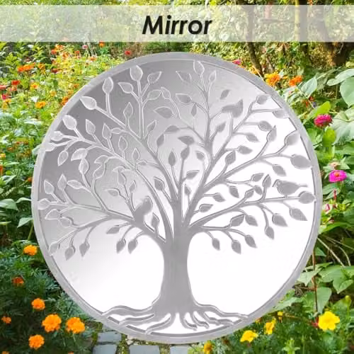 VFM e-Store Hanging Square Tree of Life Garden Mirror in White and Silver, W/H: 50 x 50 cm – 3