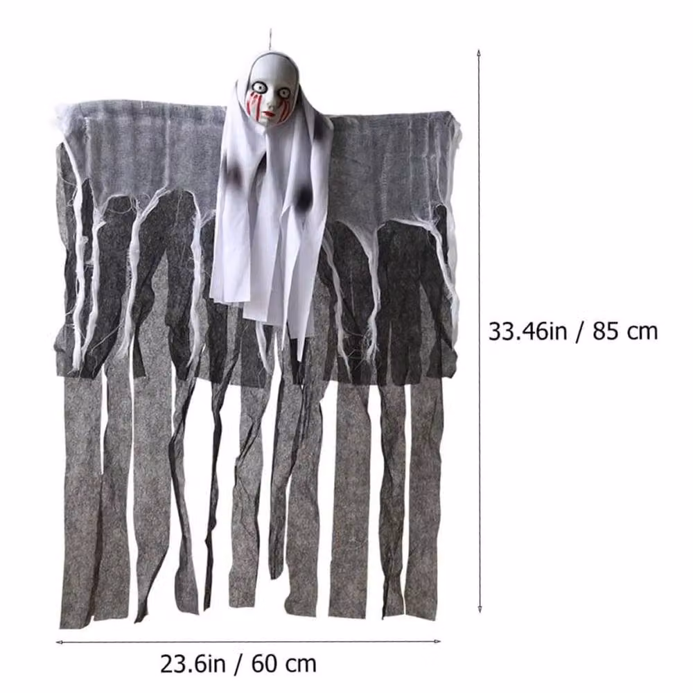 SPETLEK 2x Huge Halloween Faceless Ghoul Animated Sounding Hanging Figure in Grey, W: 60 cm, H: 100 cm – 2