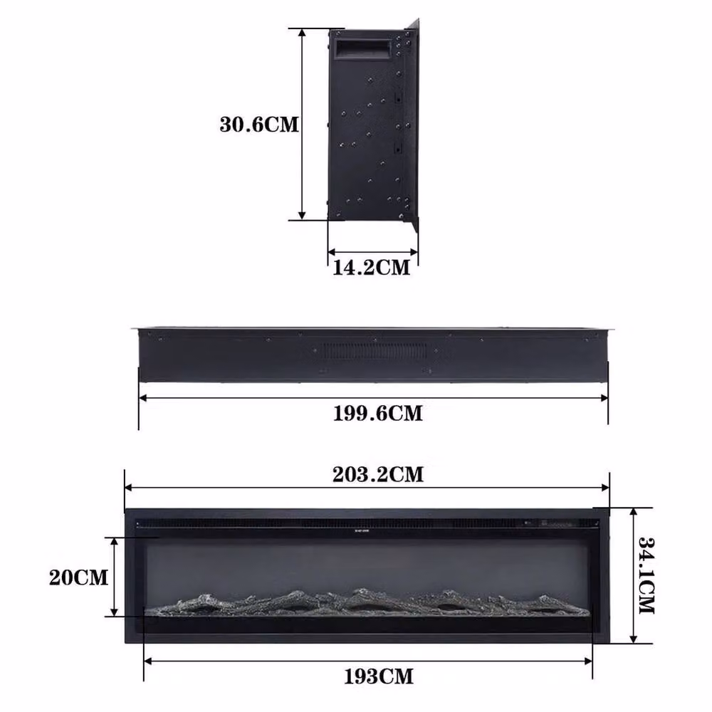 FORGEVIO 80-inch Wall Mounted LED Fireplace with 9 Colour Options in Black – 2