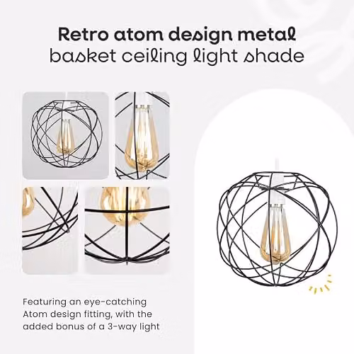 MiniSun Retro Atom Design Metal Ceiling Pendant Light Shade in Copper and Black, Shade Width: 25.5 cm