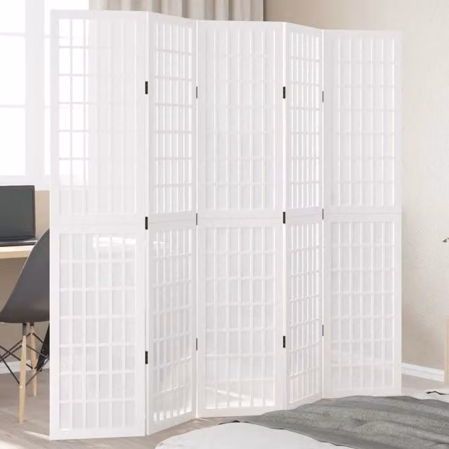 Berkfield Home 5 Panel Room Divider in White Solid Paulownia Wood