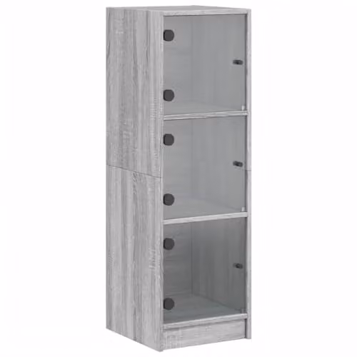 vidaXL Highboard with Glass Doors in Grey Sonoma, W/D/H: 35 x 37 x 109 cm – 1