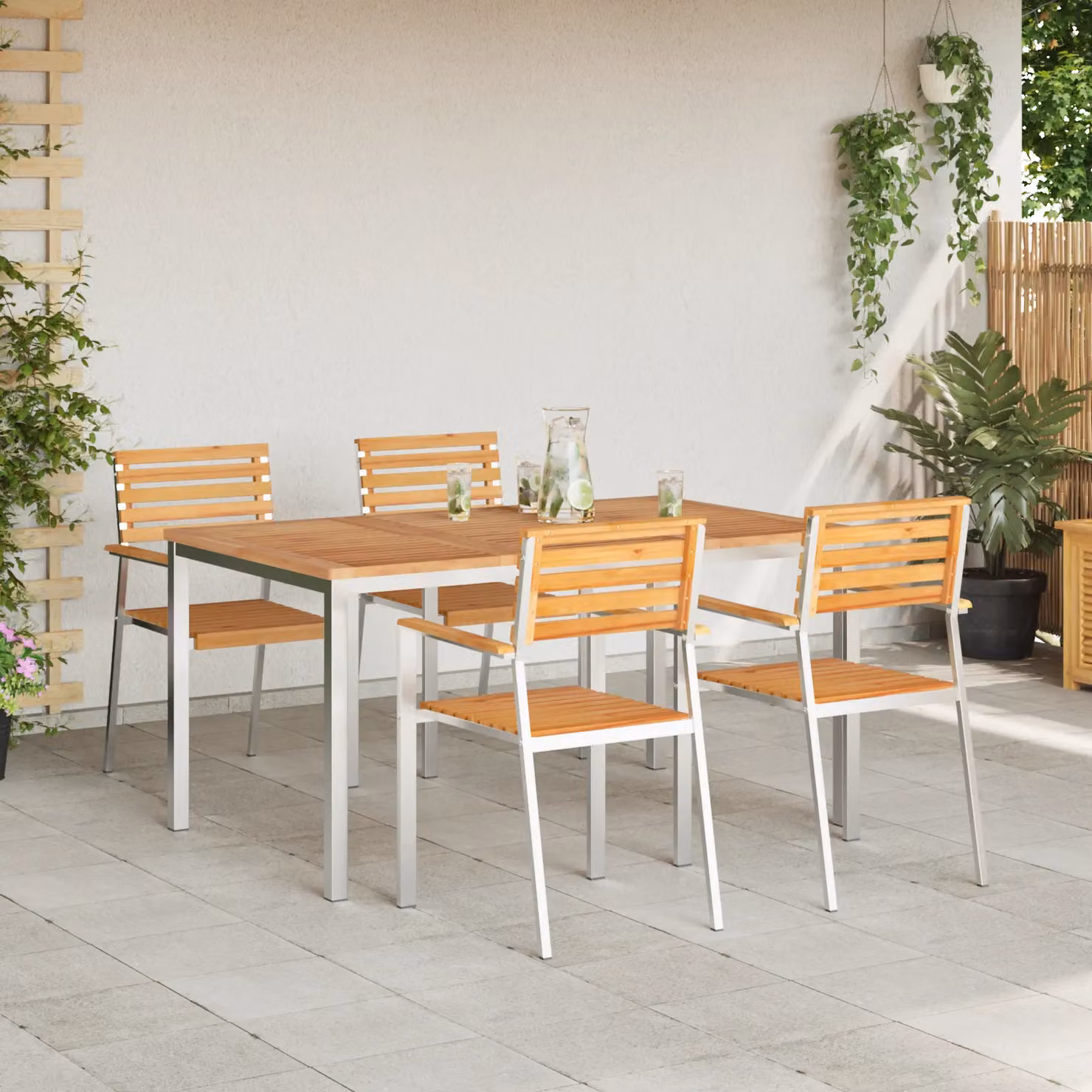 Berkfield Home 5 Piece Garden Dining Set in Brown Solid Teak Wood and Steel – 3