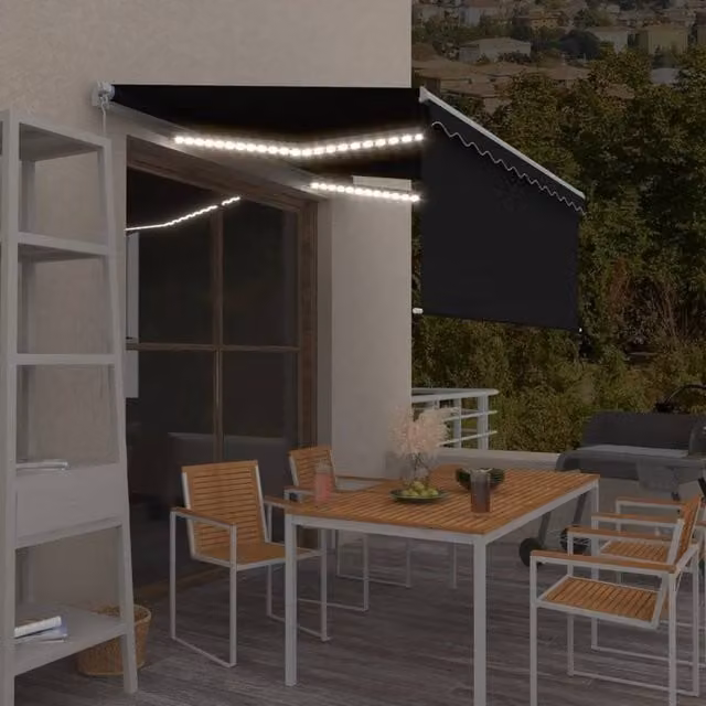 Berkfield Home Manual Retractable Awning with Blind and LED in Anthracite, W: 350 cm, D: 250 cm – 1