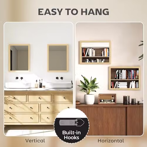 HOMCOM Set of 2 Rectangular Wall Mirrors in Beige and Brown, W: 30 cm, H: 40 cm – 3