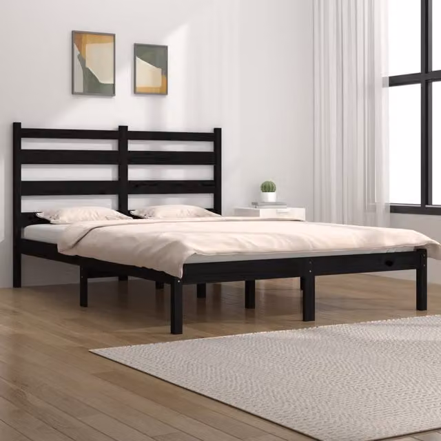 Berkfield Home Black Solid Wood Pine Bed Frame W/D/H: 200 x 200 cm – 1