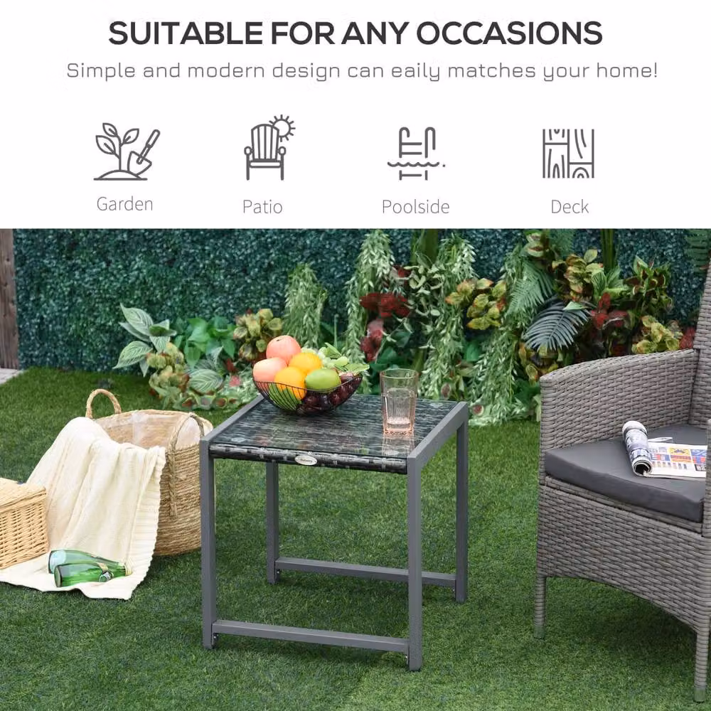 Wyld Haus Visano Grey Rattan Outdoor Side Table with Tempered Glass Top – 3