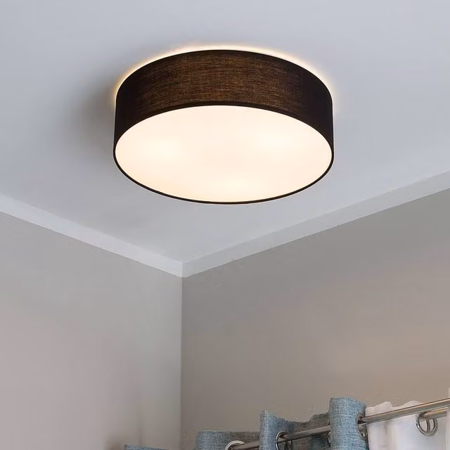 Wyld and Coco Black Boho Drum Shade Flush Ceiling Lamp, Diameter: 45 cm