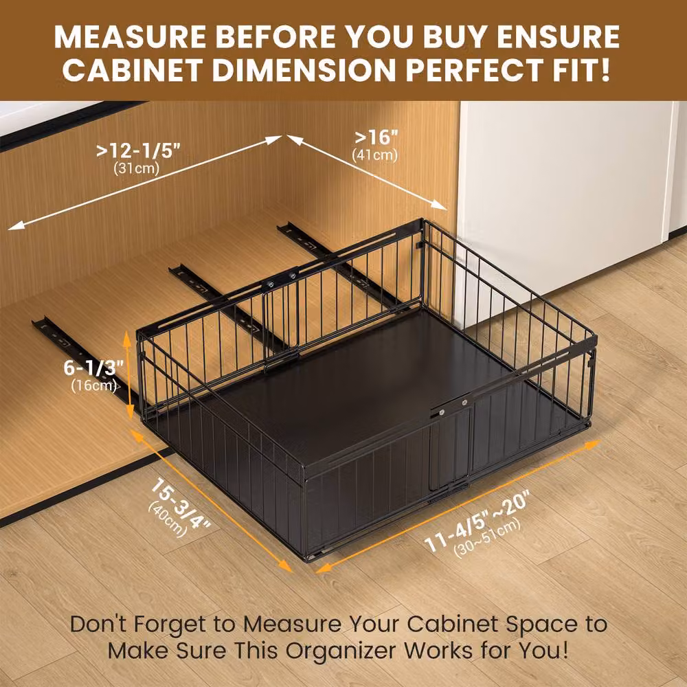 Blylund 2 Pack Matte Black Expandable Metal Pull Out Cabinet Organiser Drawer Inserts W/D/H: 30 x 40 x 16 cm – 3