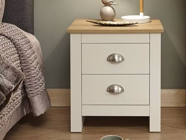 GFW Lancaster 2 Drawer Bedside Table in Cream and Oak – 2