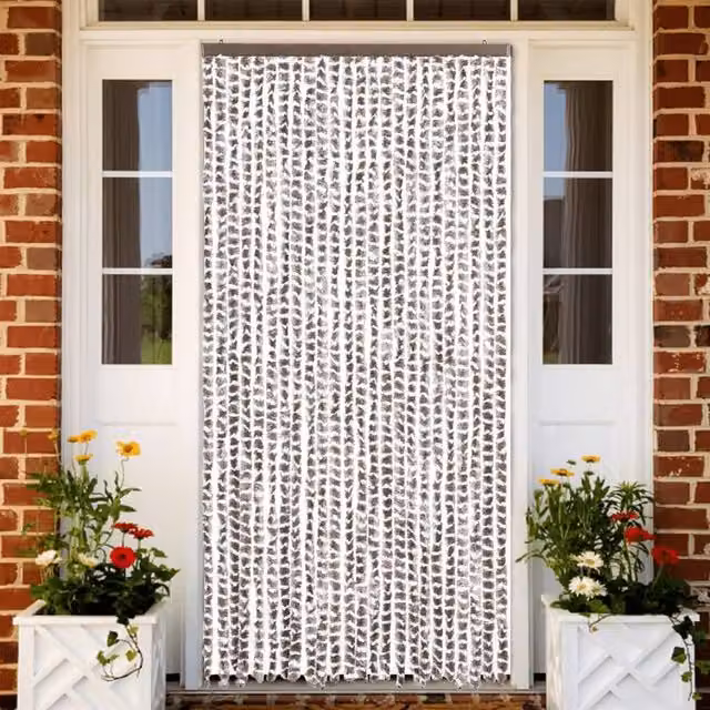 Berkfield Home Chenille Fly Curtain in Taupe and White, W/H: 100 x 200 cm